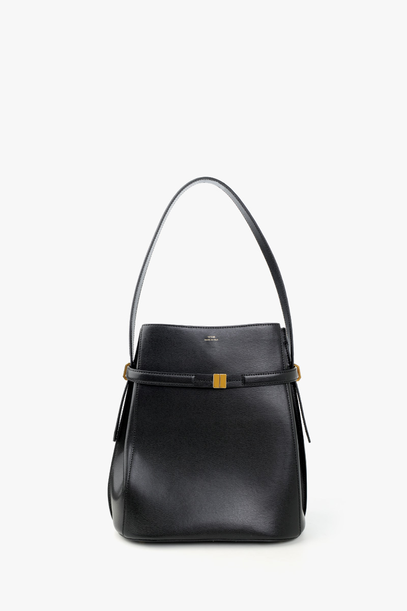TOTEME Belted Bucket Shoulder Bag in Black Leather GHW 0