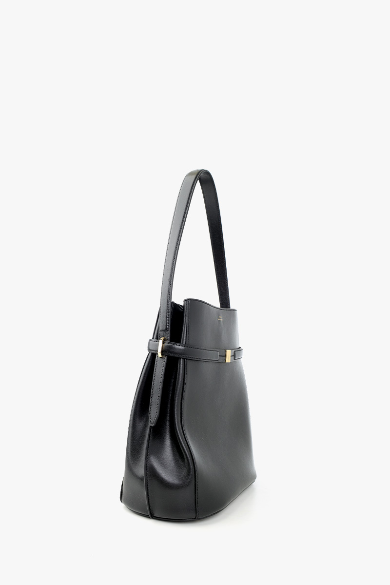 TOTEME Belted Bucket Shoulder Bag in Black Leather GHW 1