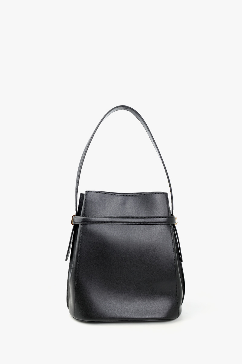 TOTEME Belted Bucket Shoulder Bag in Black Leather GHW 2