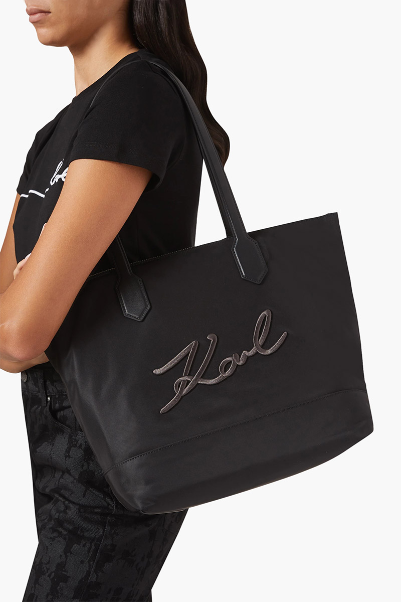 KARL LAGERFELD K/Signature Medium Tote Bag in Black Nylon 3