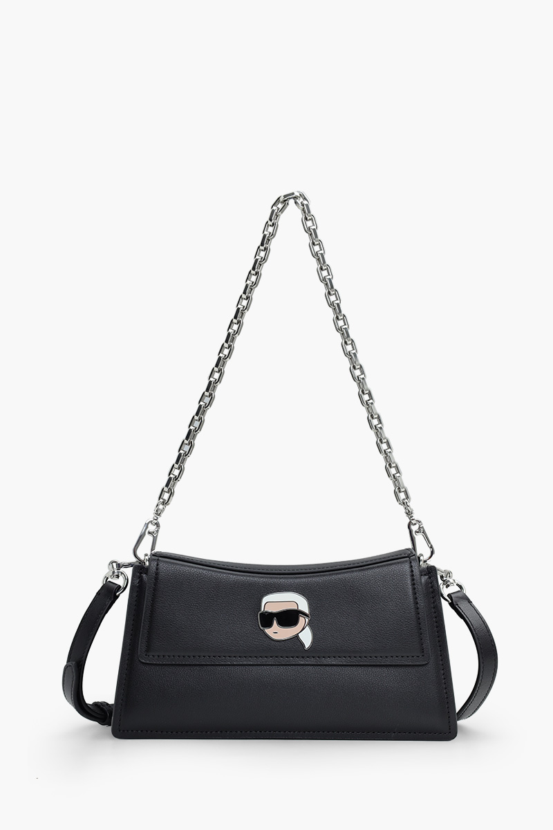 KARL LAGERFELD K/Ikonik 2.0 Pin Shoulder Bag in Black Leather with Chain Strap 0