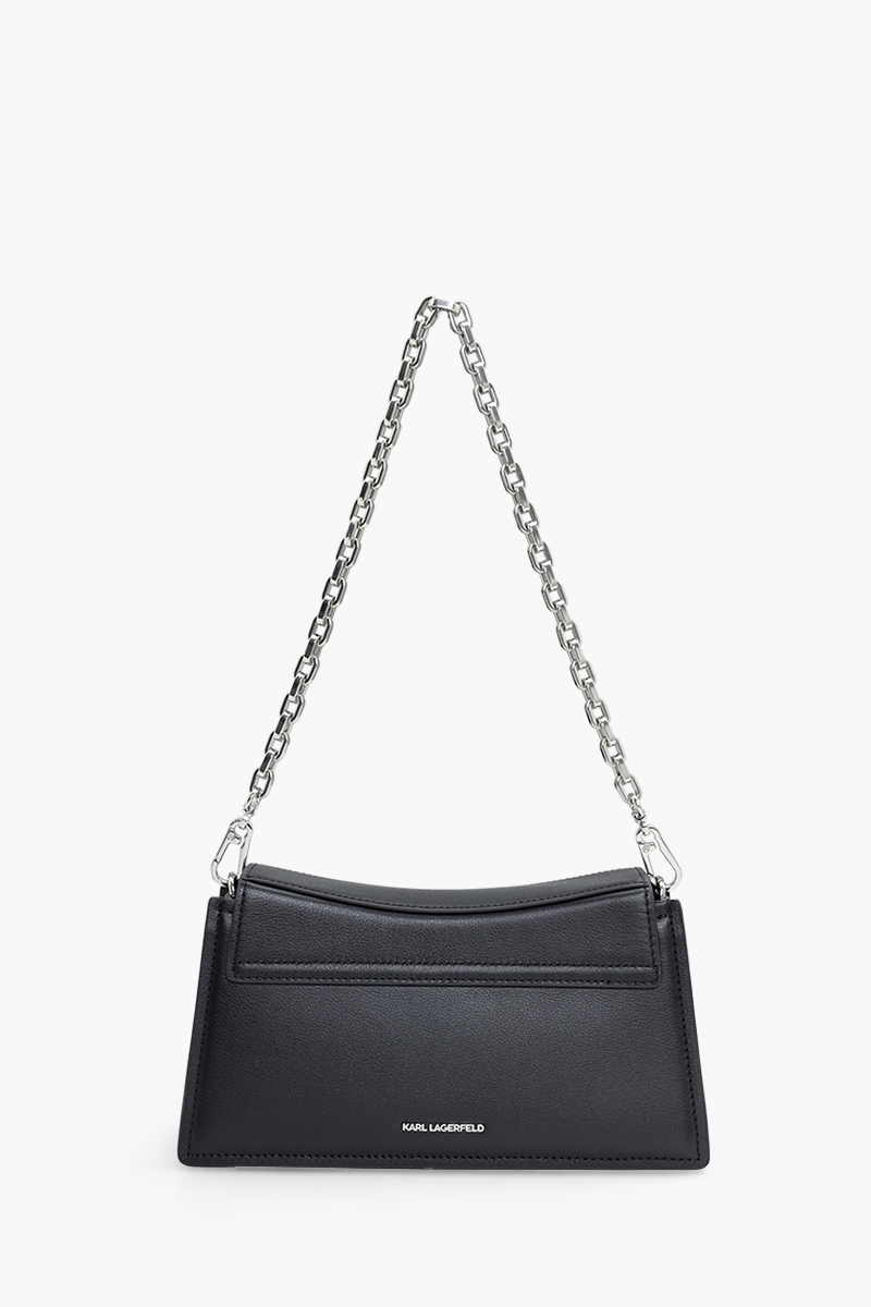 KARL LAGERFELD K/Ikonik 2.0 Pin Shoulder Bag in Black Leather with Chain Strap 1