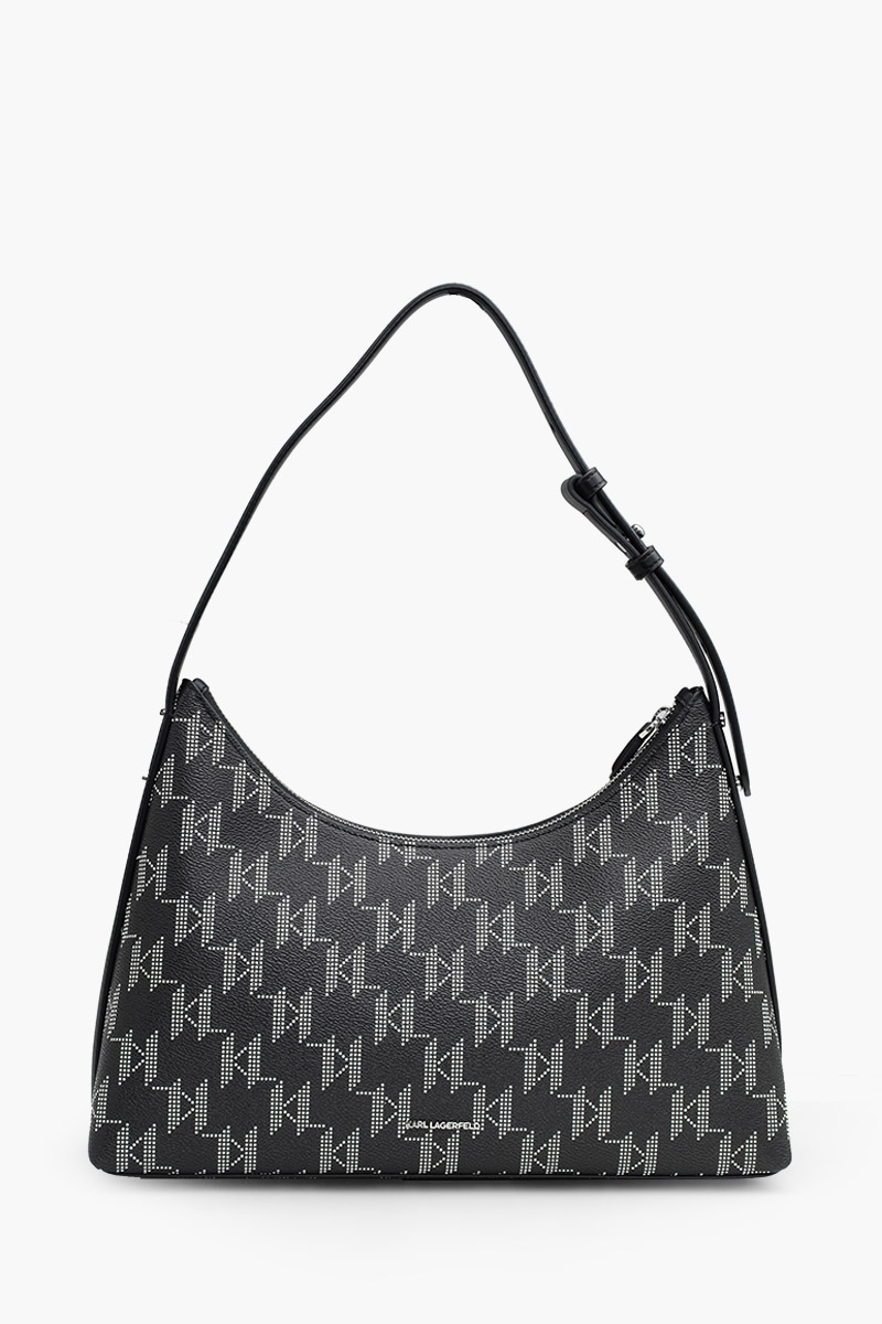 KARL LAGERFELD K/Ikonik 2.0 All Over Monogram Logo Shoulder Bag in Black Coated Canvas 1