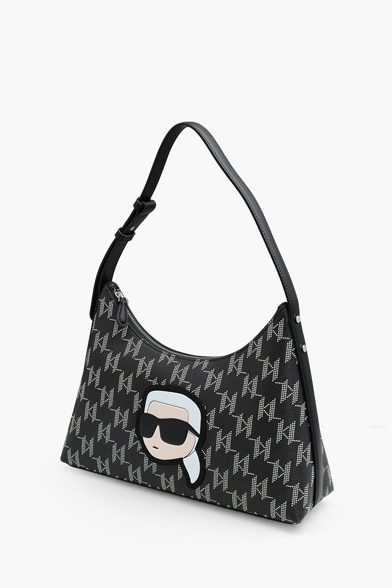 KARL LAGERFELD K/Ikonik 2.0 All Over Monogram Logo Shoulder Bag in Black Coated Canvas 2