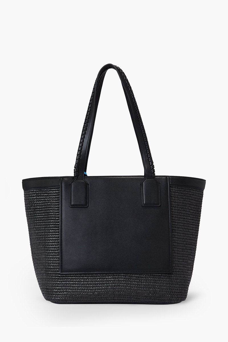 KARL LAGERFELD Large Rue St-Guillaume Tote Bag in Black Raffia/Leather 1