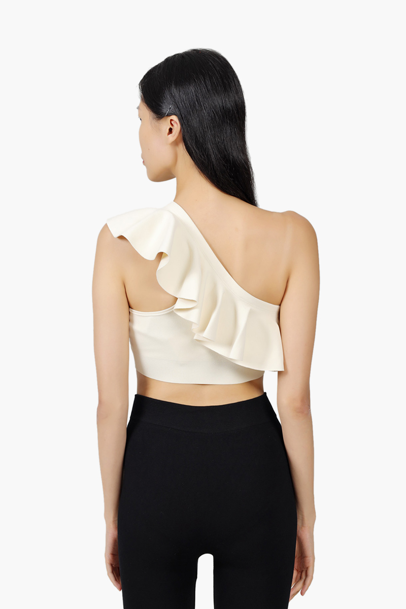 CELINE Women One-Shoulder Embroidered Crop Top in Off White Underpinning Viscose 1