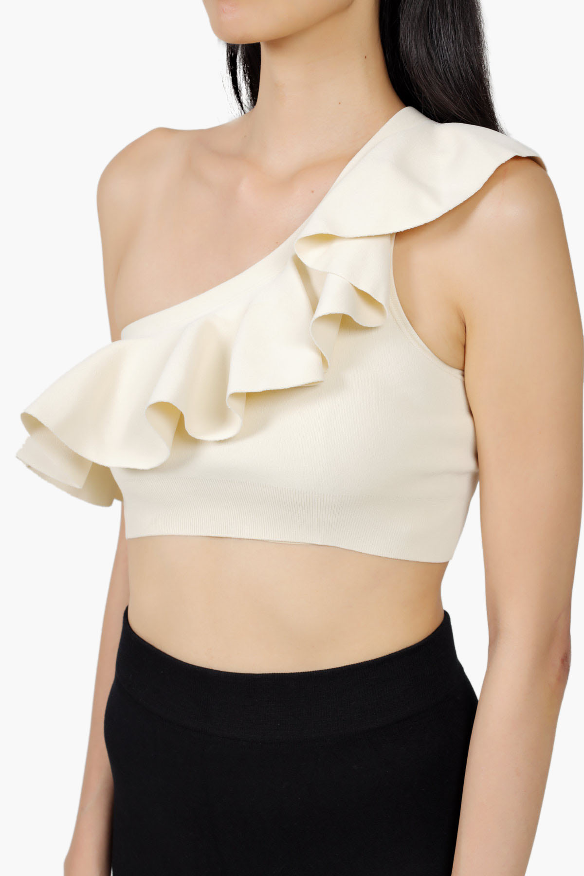 CELINE Women One-Shoulder Embroidered Crop Top in Off White Underpinning Viscose 3