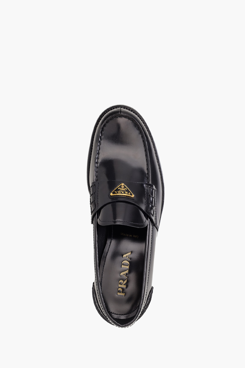 PRADA Men Moccasins Loafers in Black Leather with Enamelled Metal Triangle Logo 3