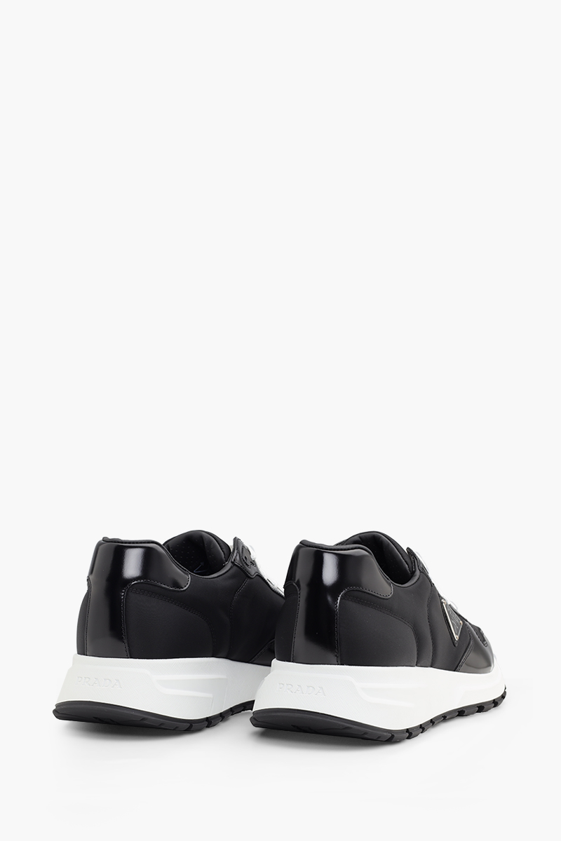 PRADA Men Triangle Logo Sneakers in Black/White Re-Nylon and Brushed Leather 2