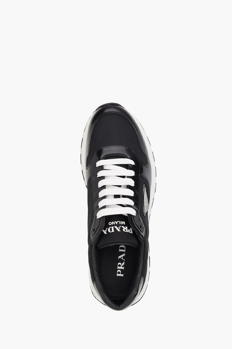 PRADA Men Triangle Logo Sneakers in Black/White Re-Nylon and Brushed Leather 3