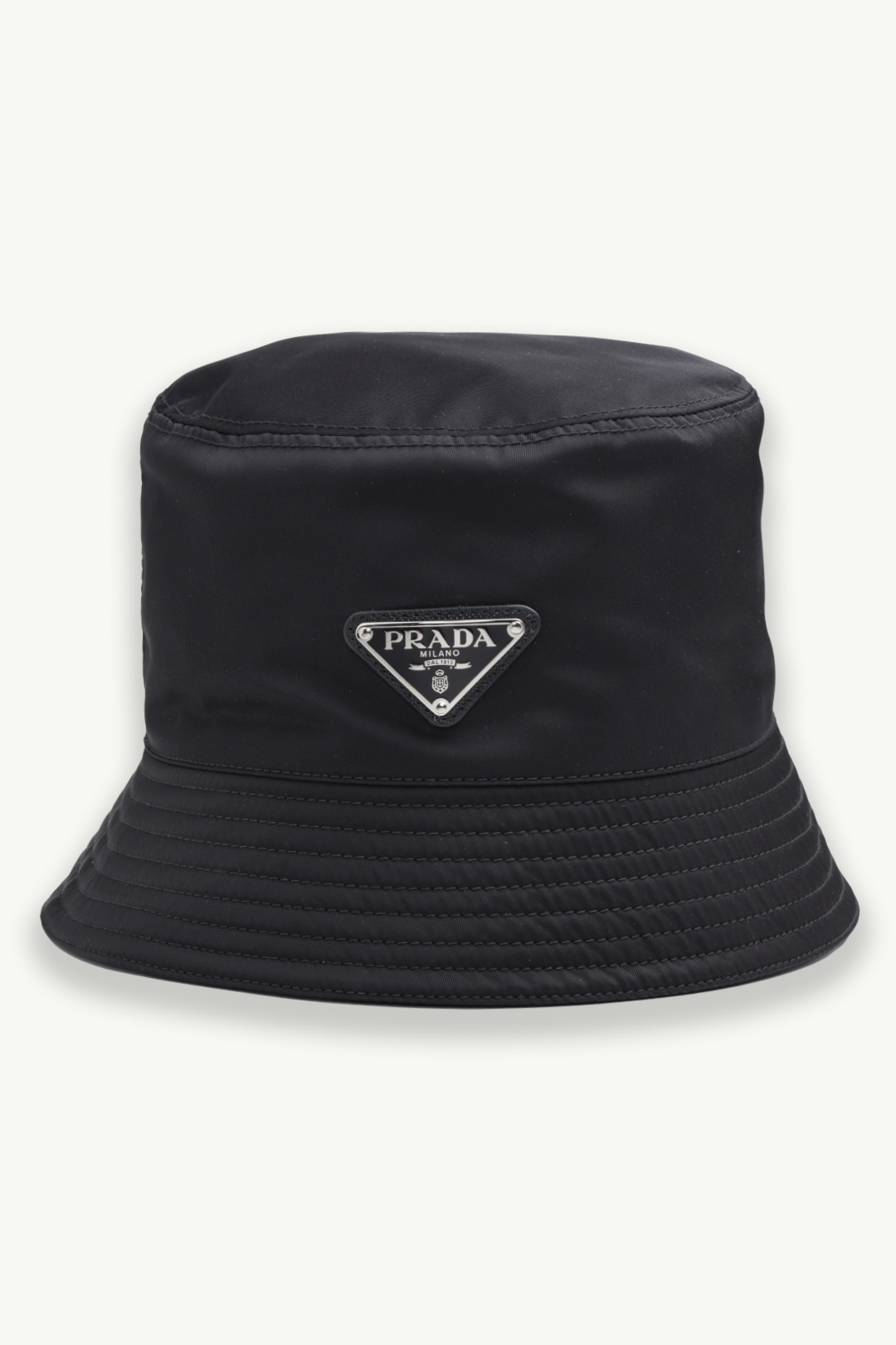 PRADA Re-Nylon Triangle Logo Bucket Hat in Black 0