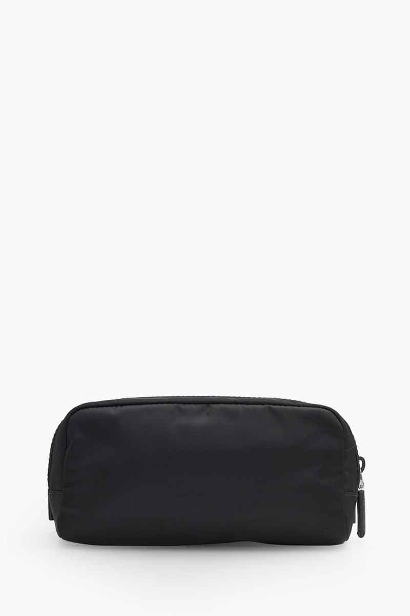 PRADA Triangle Logo Cosmetic Necessaire in Black Re-Nylon and Saffiano Leather 1