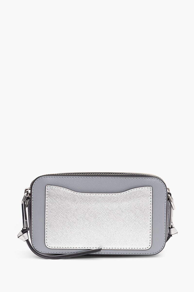 MARC JACOBS Small The Snapshot Camera Bag in Wolf Grey Multi with Logo Webbing Straps 1