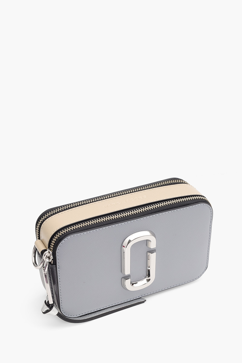 MARC JACOBS Small The Snapshot Camera Bag in Wolf Grey Multi with Logo Webbing Straps 2