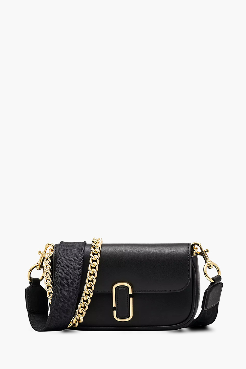 MARC JACOBS Mini The J Marc Shoulder Bag in Black Smooth Leather with Webbing Strap 0