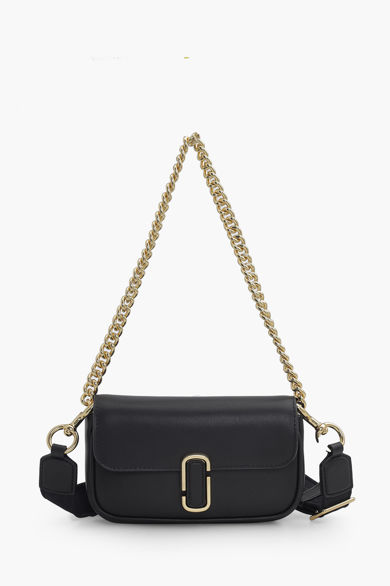 MARC JACOBS Mini The J Marc Shoulder Bag in Black Smooth Leather with Webbing Strap 1