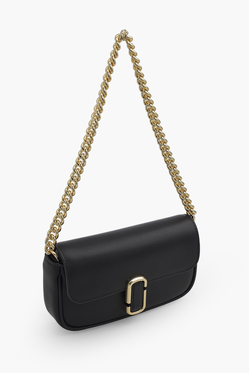 MARC JACOBS Mini The J Marc Shoulder Bag in Black Smooth Leather with Webbing Strap 3