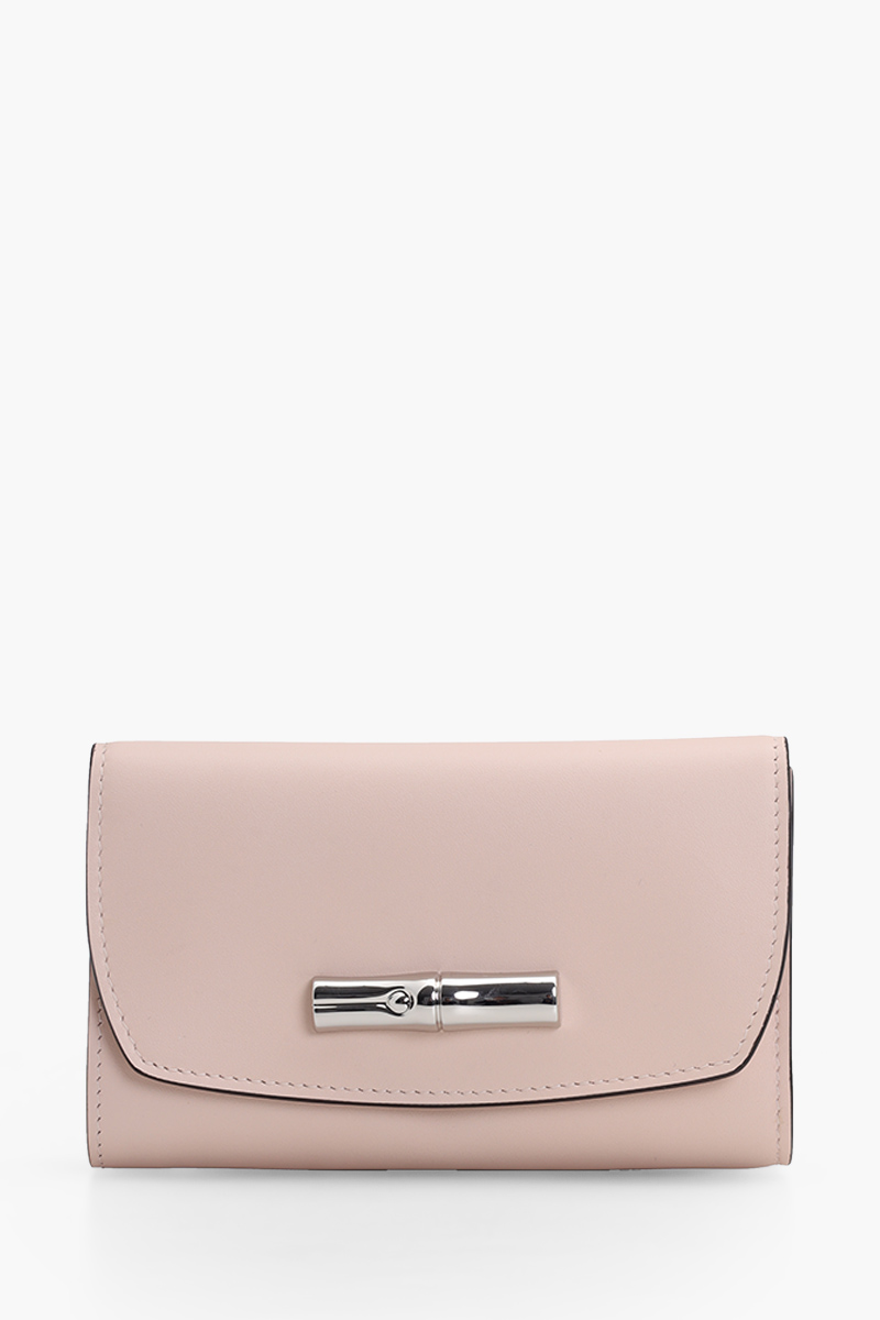 LONGCHAMP Roseau Compact Wallet in Pale Pink Calfskin Leather 0