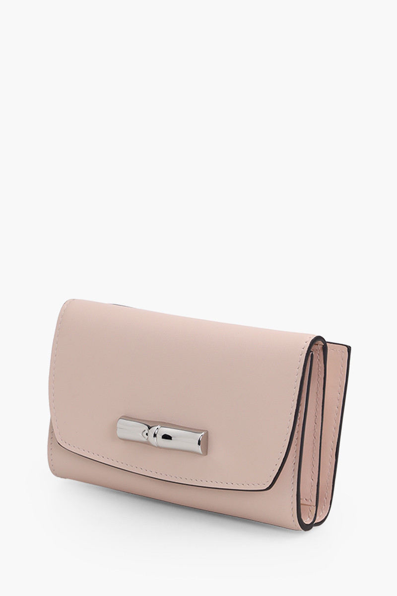 LONGCHAMP Roseau Compact Wallet in Pale Pink Calfskin Leather 2