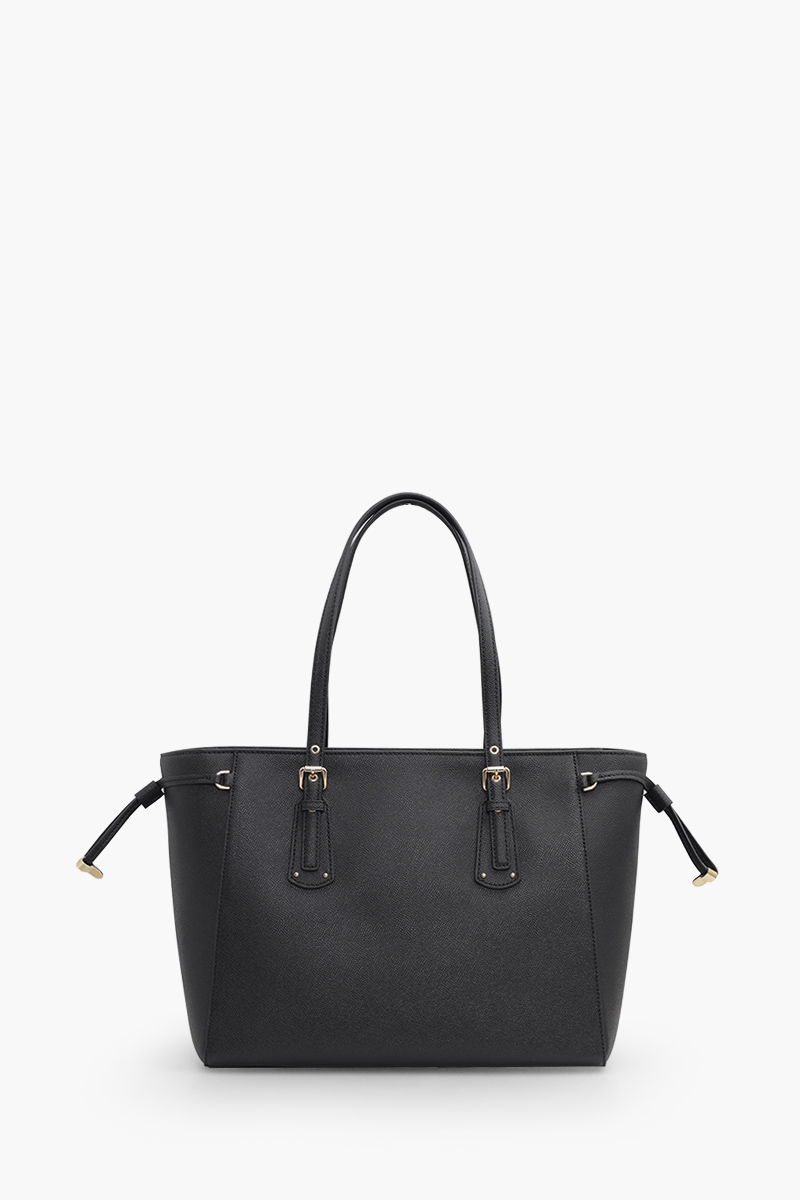 MICHAEL KORS Medium Voyager Tote Bag in Black Crossgrain Leather GHW 1