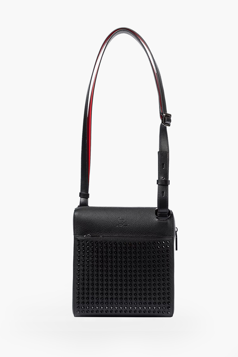 CHRISTIAN LOUBOUTIN Medium Benech Reporter Bag in Black/Red Calfskin 0