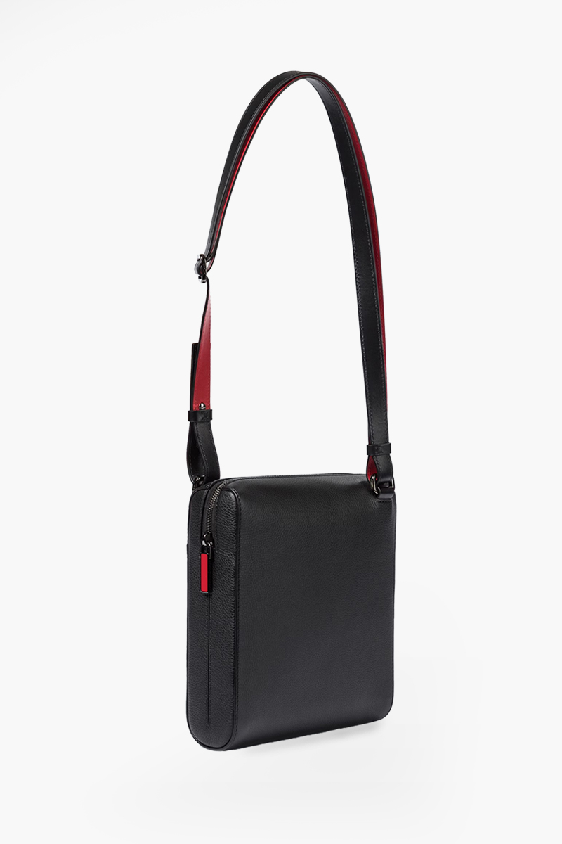 CHRISTIAN LOUBOUTIN Medium Benech Reporter Bag in Black/Red Calfskin 1