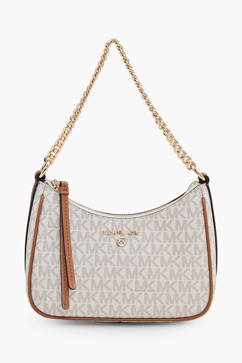 MICHAEL KORS Small Jet Set Charm Shoulder Bag in Ivory/Brown Coated Canvas 0