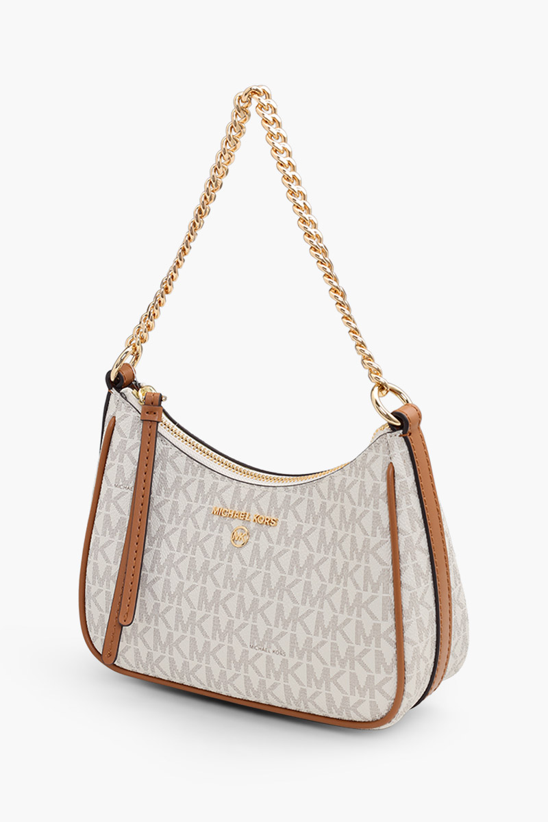 MICHAEL KORS Small Jet Set Charm Shoulder Bag in Ivory/Brown Coated Canvas 2