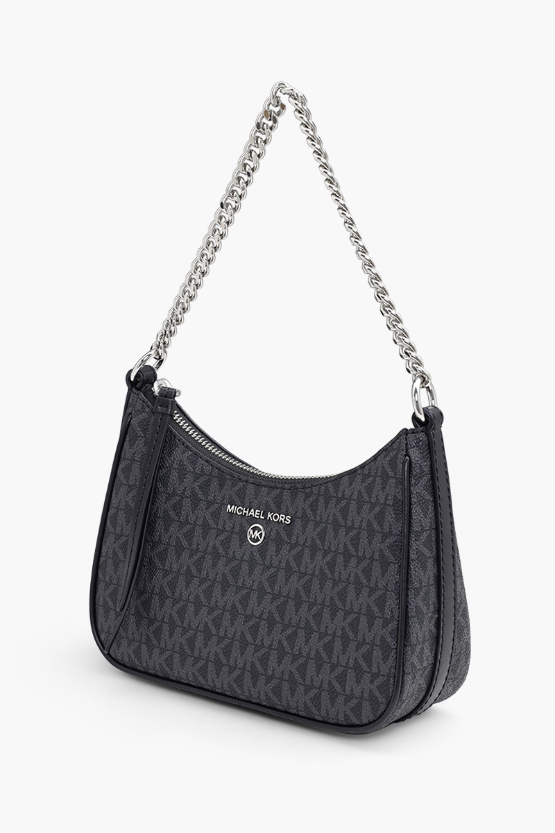 MICHAEL KORS Small Jet Set Charm Shoulder Bag in Black Coated Canvas SHW 2