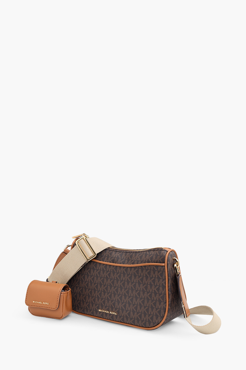 MICHAEL KORS Medium Jet Set Signature Logo Crossbody Bag in Brown/Acorn with Case For Apple Airpods Pro 2