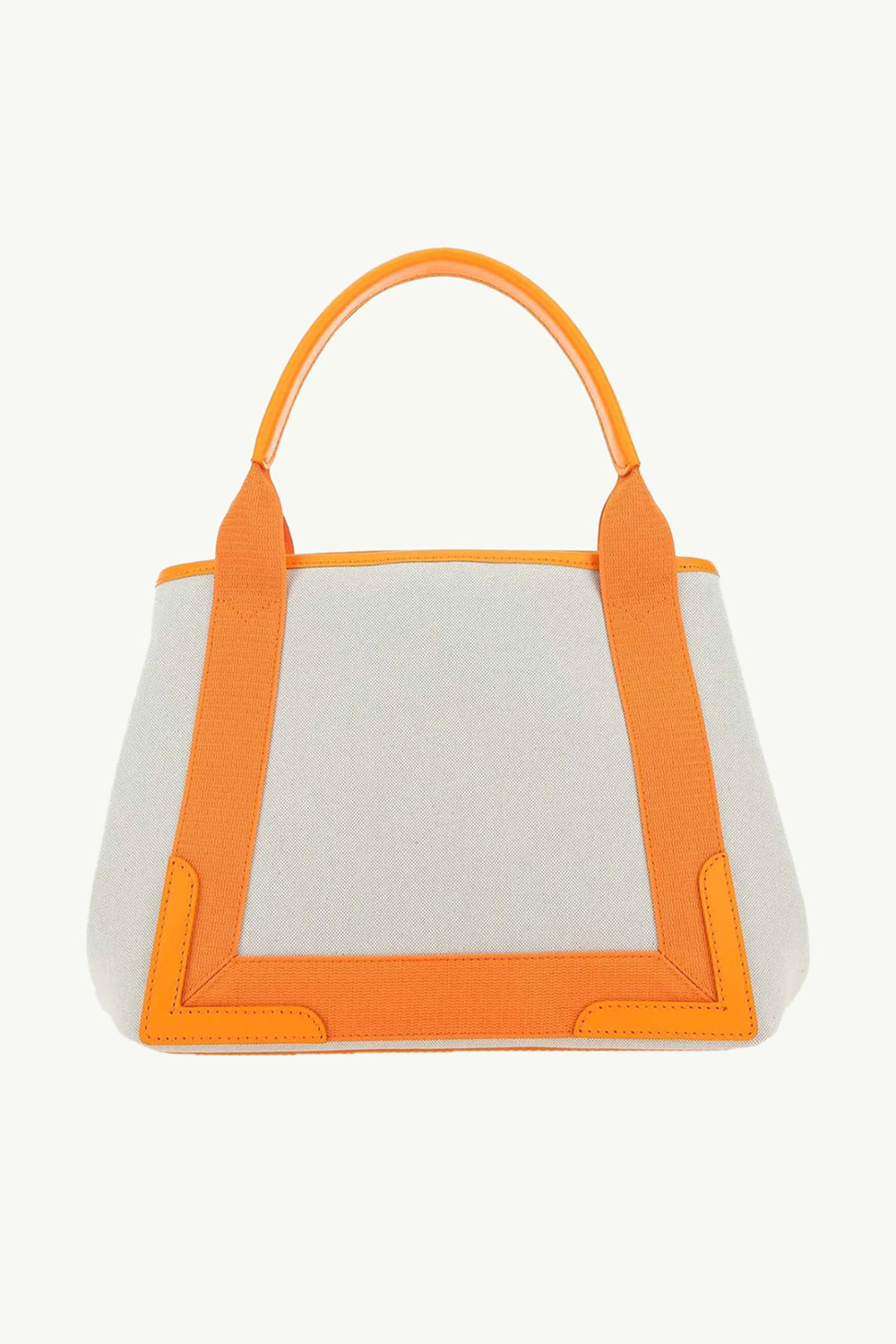 BALENCIAGA Small Navy Cabas Handbag in Natural/Orange Canvas x Calfskin with Logo Printed 1