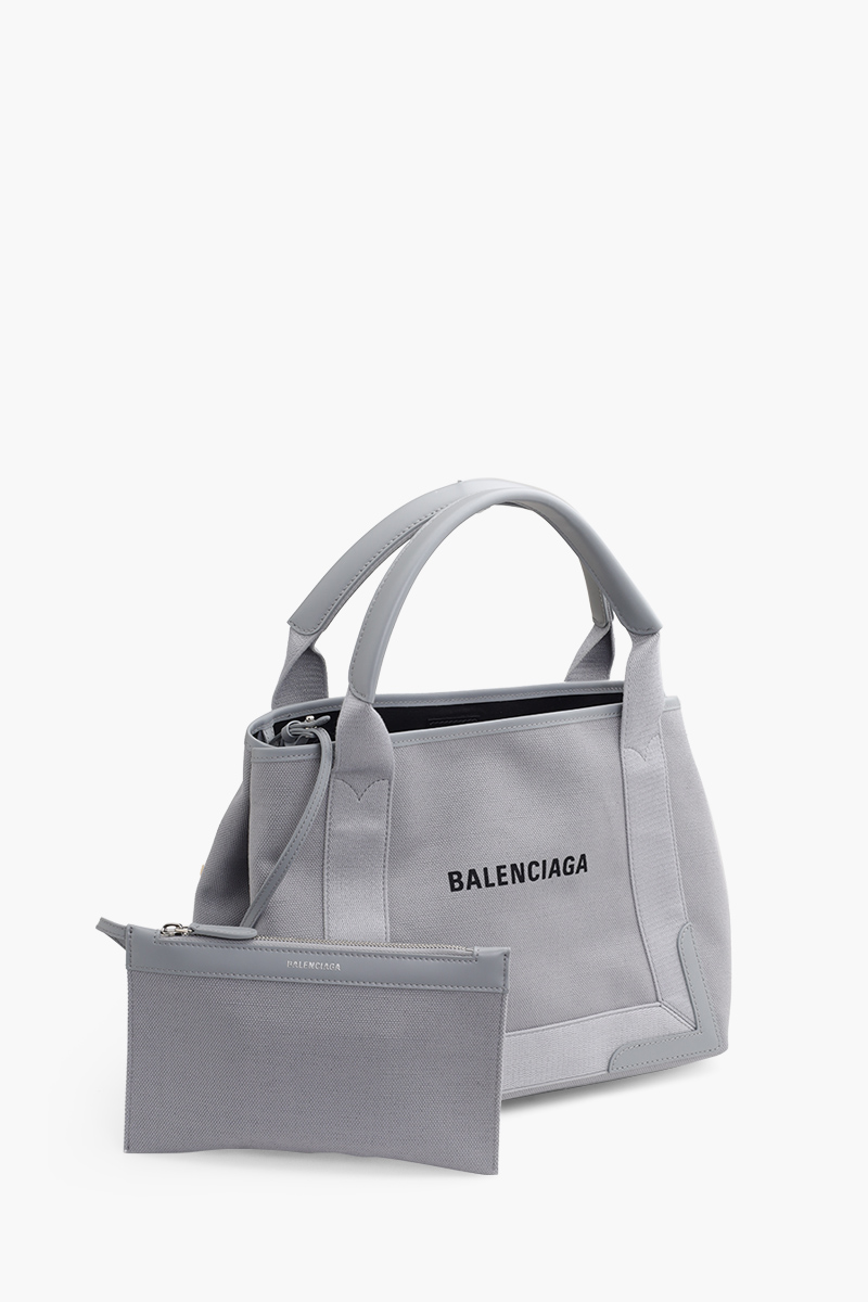 BALENCIAGA Navy Cabas S Tote in All Grey with Logo 2