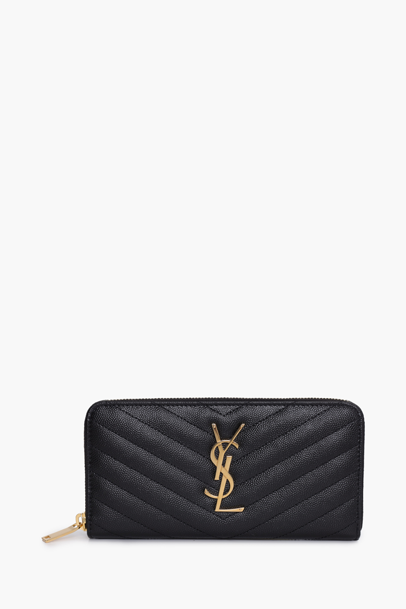 SAINT LAURENT Monogramme Zip Around Wallet in Black Quilted Leather GHW 0