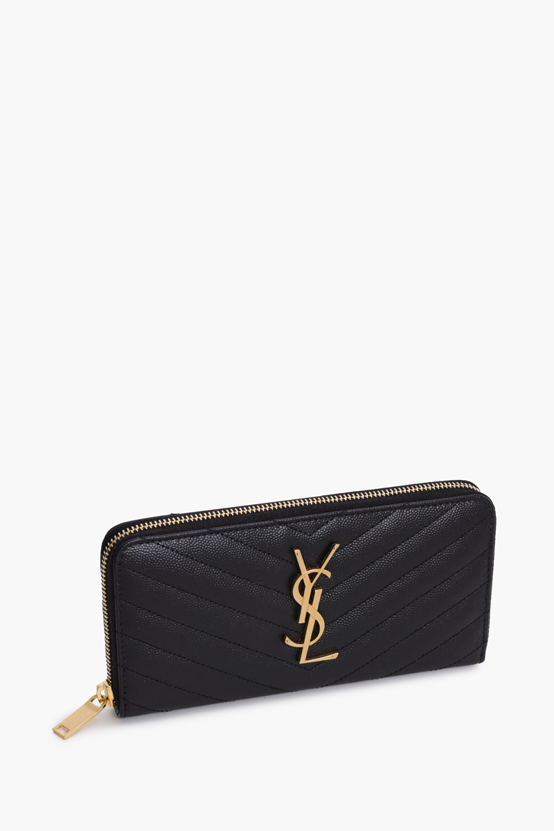 SAINT LAURENT Monogramme Zip Around Wallet in Black Quilted Leather GHW 2