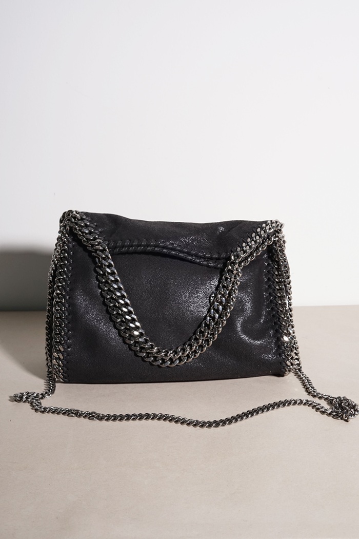 STELLA MCCARTNEY Mini Falabella Fold Over Tote in Black SHW 0