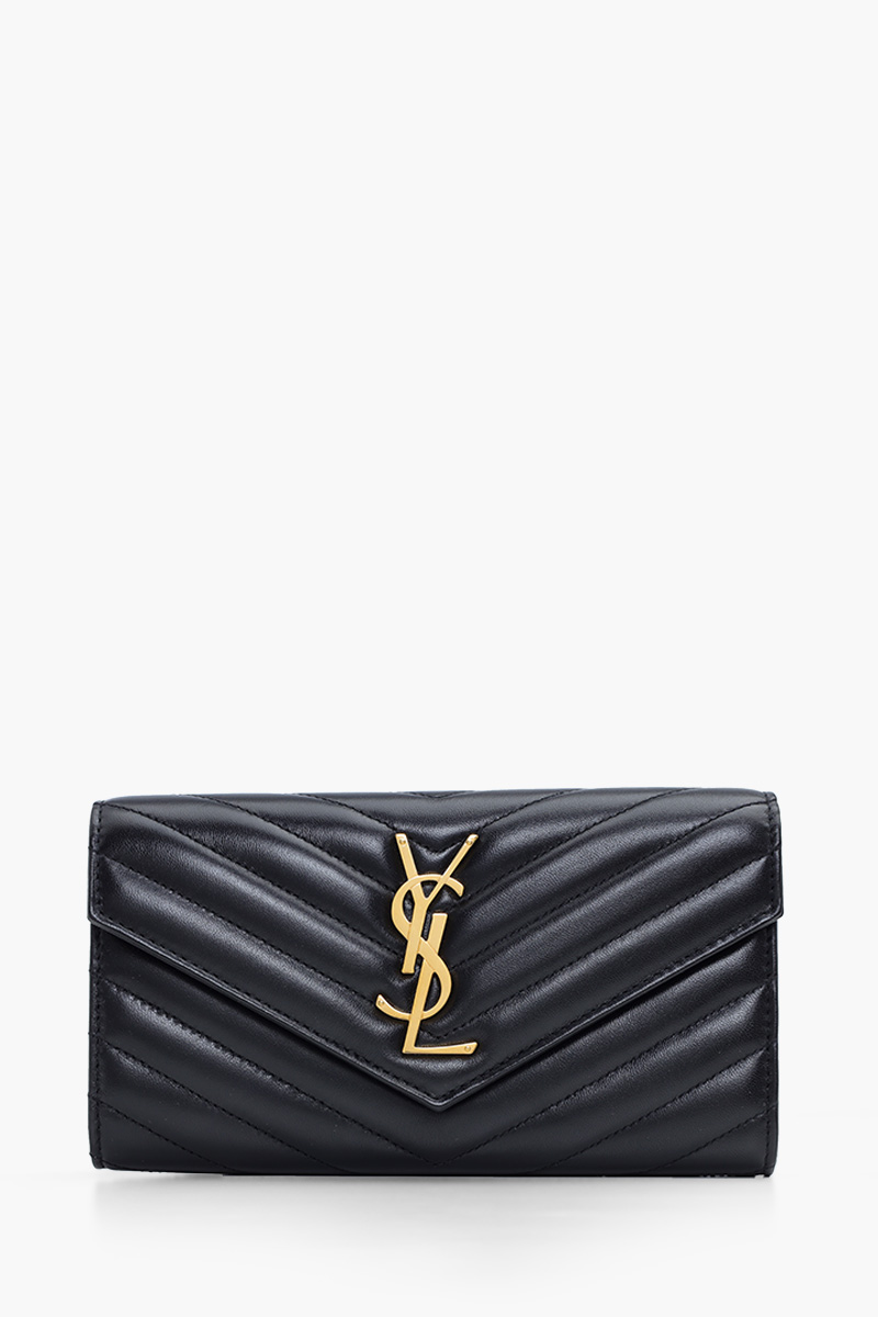 SAINT LAURENT Large Cassandre Flap Wallet in Black Quilted Lambskin 0