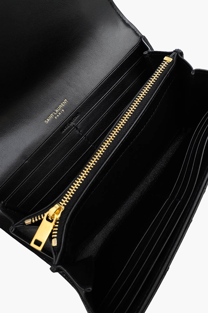 SAINT LAURENT Large Cassandre Flap Wallet in Black Quilted Lambskin 3