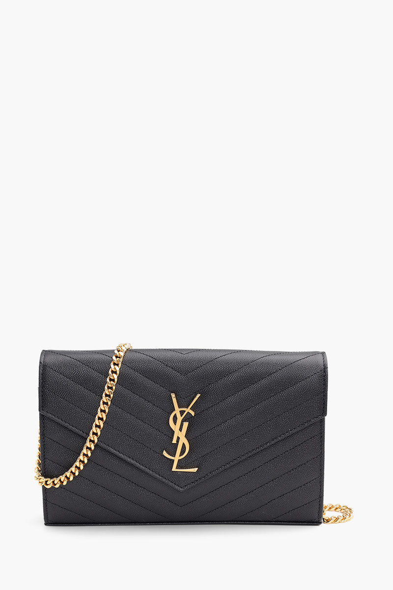 SAINT LAURENT Wallet on Chain 22.5cm in Black Caviar Leather GHW 0