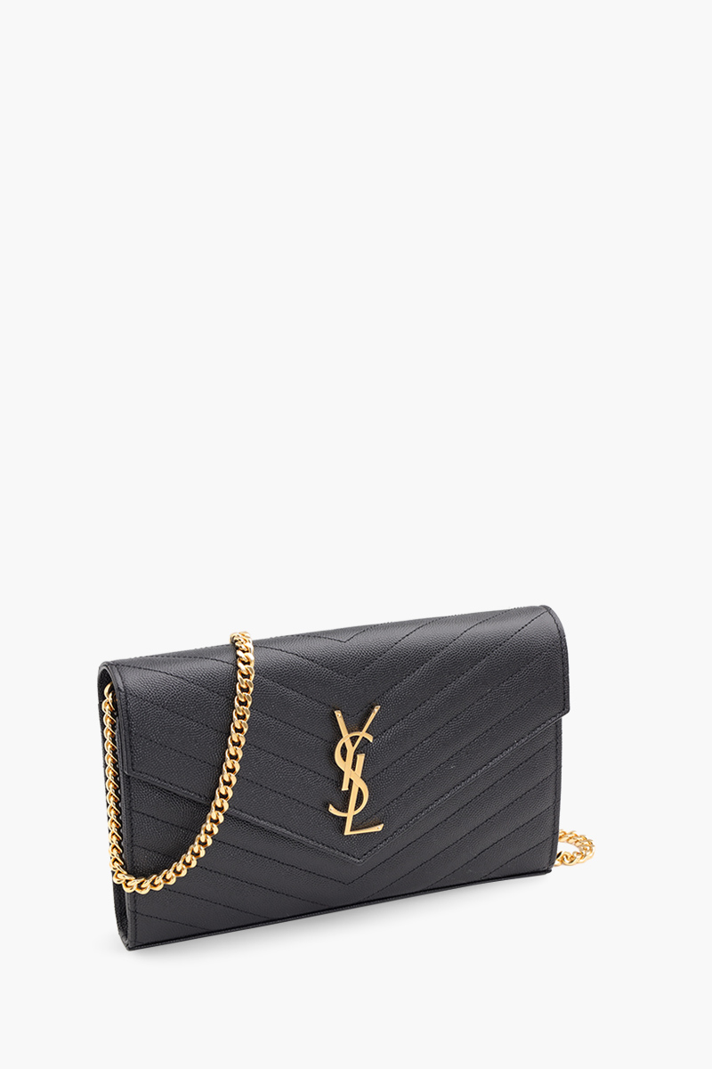 SAINT LAURENT Wallet on Chain 22.5cm in Black Caviar Leather GHW 2