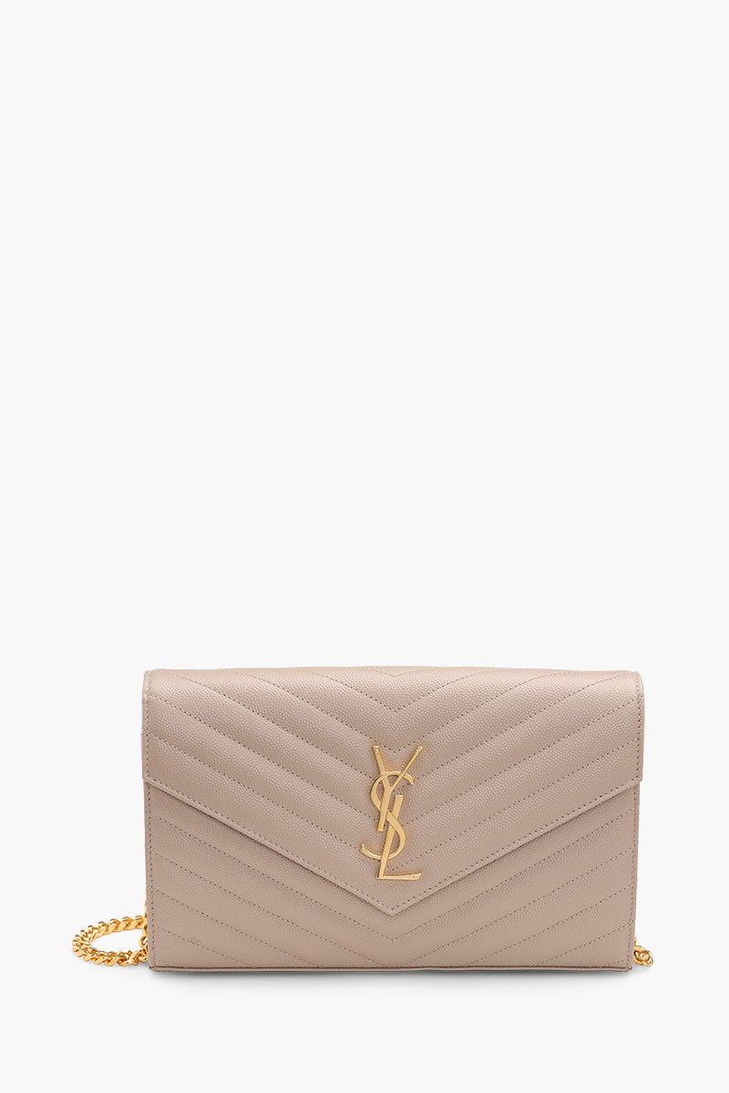 SAINT LAURENT Wallet on Chain 22.5cm in Dark Beige Caviar Leather GHW 0