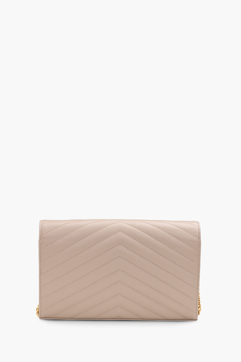 SAINT LAURENT Wallet on Chain 22.5cm in Dark Beige Caviar Leather GHW 1