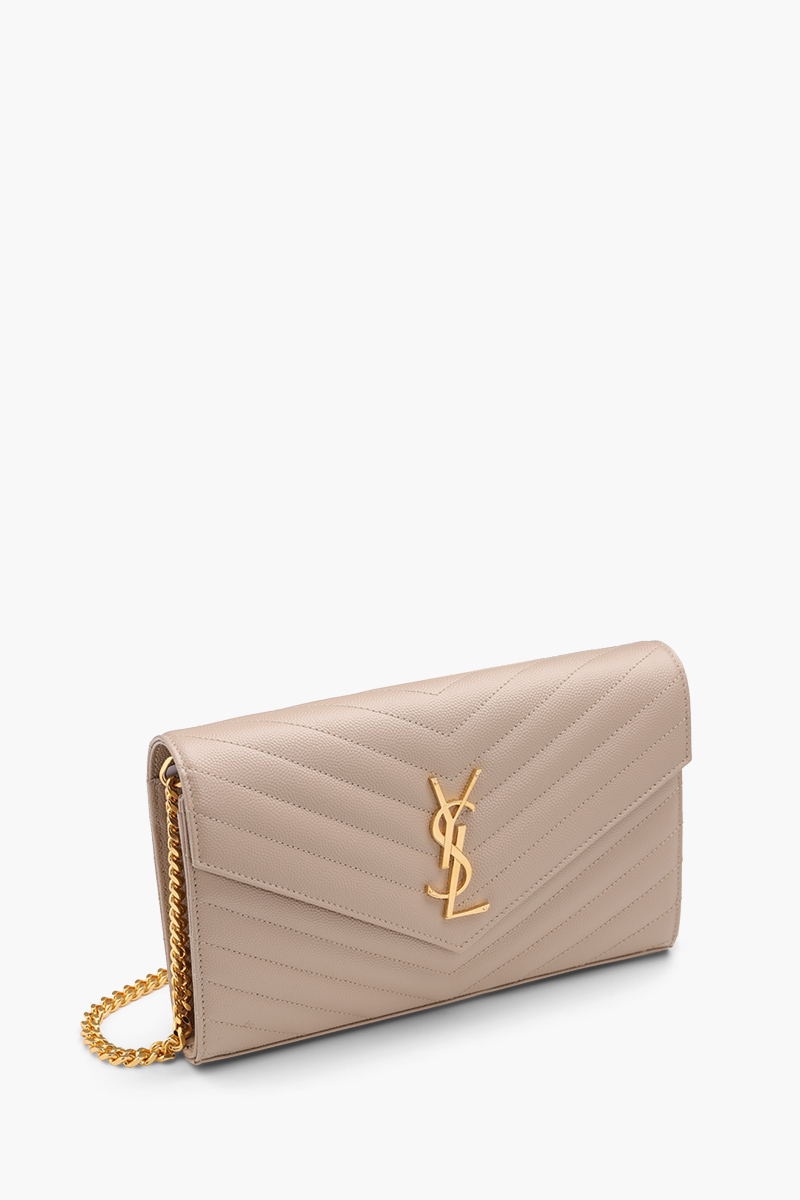 SAINT LAURENT Wallet on Chain 22.5cm in Dark Beige Caviar Leather GHW 2