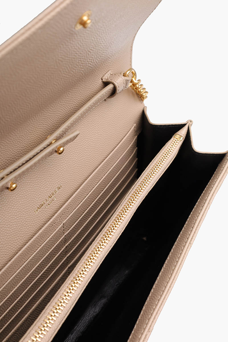 SAINT LAURENT Wallet on Chain 22.5cm in Dark Beige Caviar Leather GHW 3