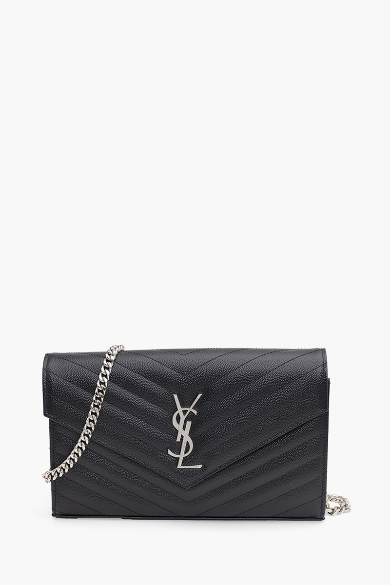 SAINT LAURENT Wallet on Chain 22.5cm in Black Caviar Leather SHW 0