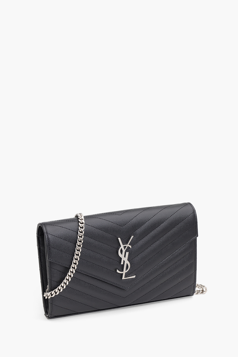 SAINT LAURENT Wallet on Chain 22.5cm in Black Caviar Leather SHW 2