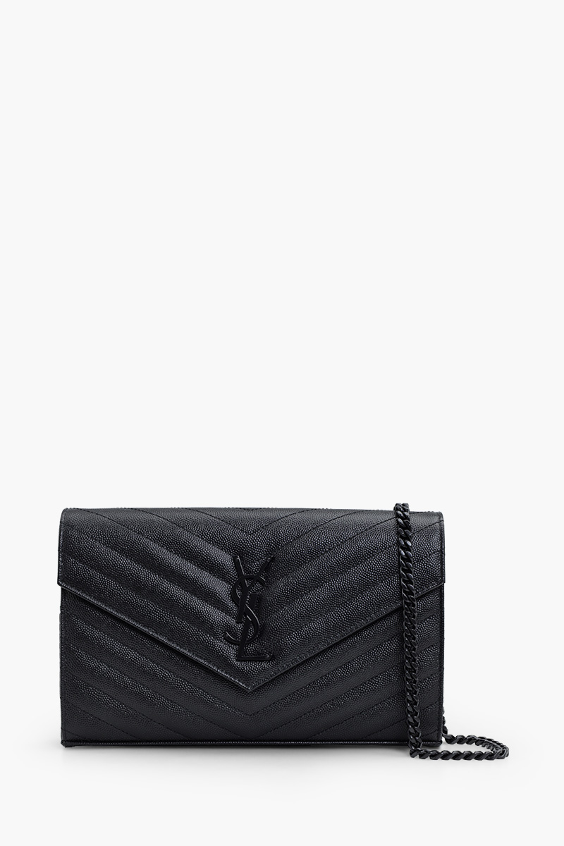 SAINT LAURENT Wallet on Chain 22.5cm in Black Caviar Leather BHW 0