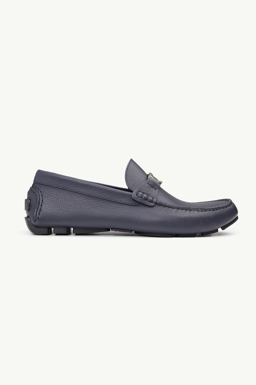 DIOR HOMME CD Icon Buckle Loafers in Navy Blue Grained 0