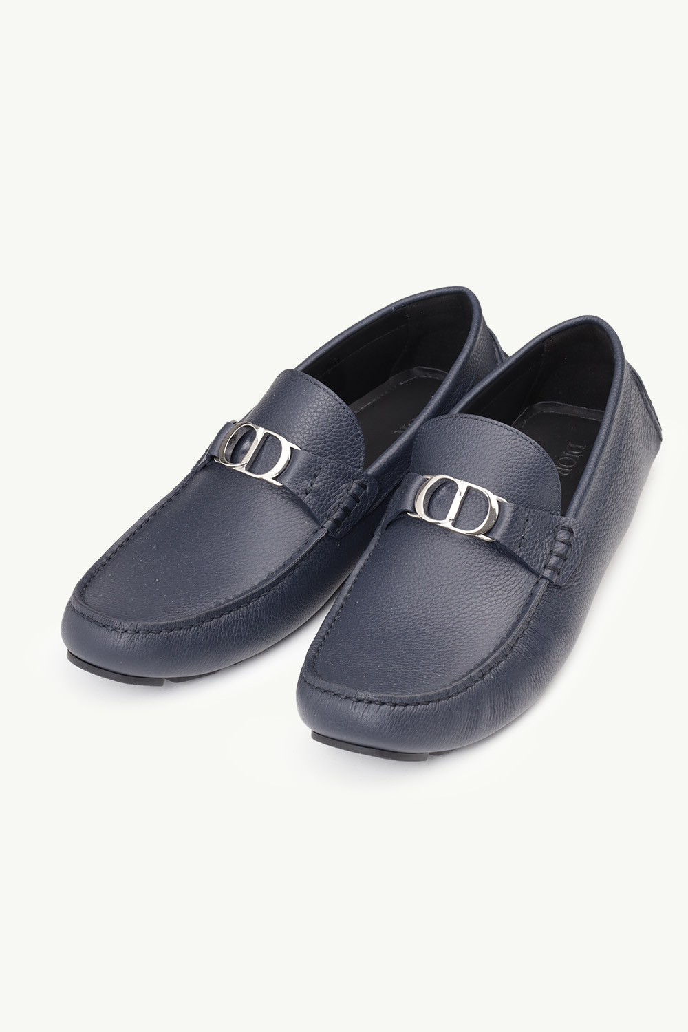 DIOR HOMME CD Icon Buckle Loafers in Navy Blue Grained 1