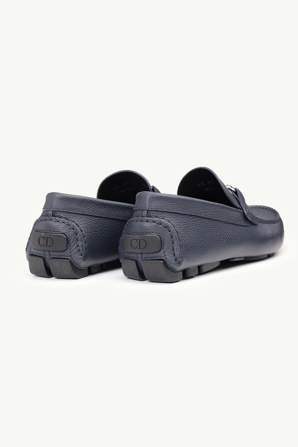 DIOR HOMME CD Icon Buckle Loafers in Navy Blue Grained 2