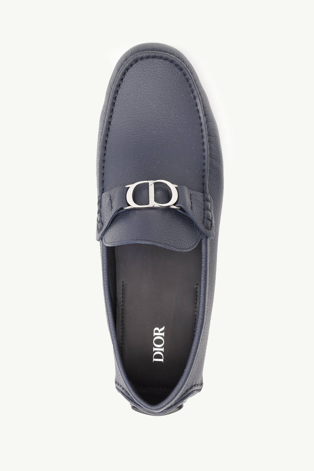 DIOR HOMME CD Icon Buckle Loafers in Navy Blue Grained 3